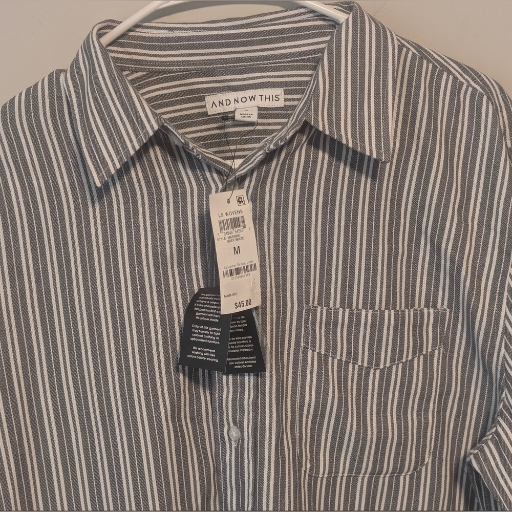 And Now This Men's Striped Oxford Dress Shirt Grey White Size -XL NWT Fast Ship - Picture 2 of 16